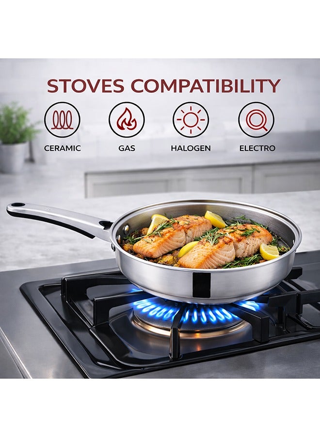 SONEX Supreme Frying Pan/Skillet 24cm (2.5 Ltr) – Stainless Steel, Glass Lid, Cool Ergonomic Handle, Sandwich Bottom, Durable Design, Dishwasher Safe, Stir Frying Pan, All Stoves Compatible - Image 5